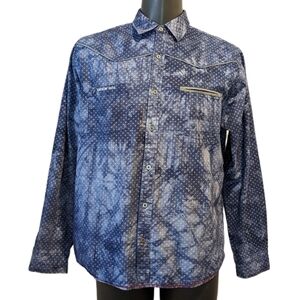 Oxygen Blue Bleached Western Button Front Shirt XL